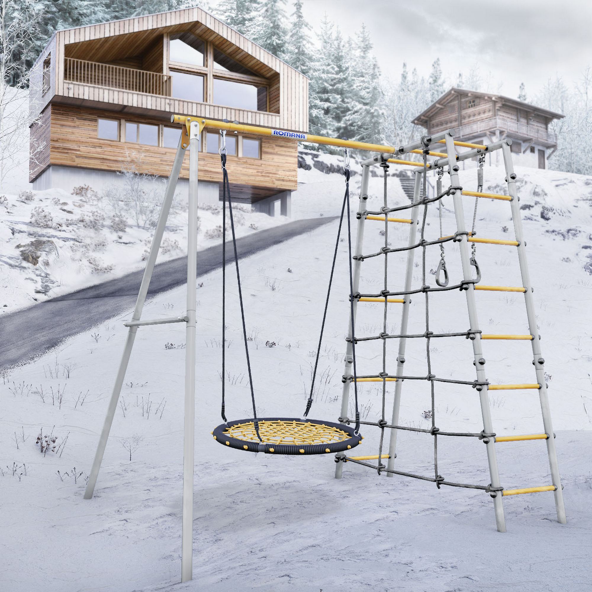 Дачный комплекс Romana Romana D1 + ГНЕЗДО качели-гнездо 80 см 103.31.06 серый\жёлтый