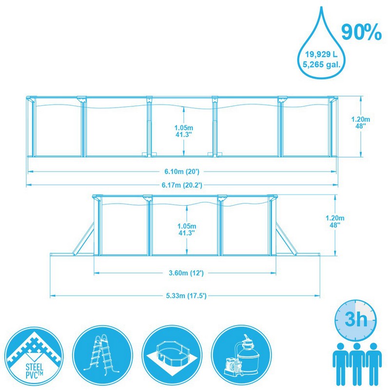 Бассейн со стальными стенкам 610х360х120см Bestway Hydrium Pool Poseidon 56369