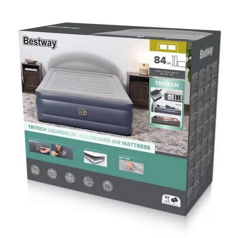 Надувная кровать 229х152х84см со спинкой, встр.насос 220В, до 300кг Bestway 671BD