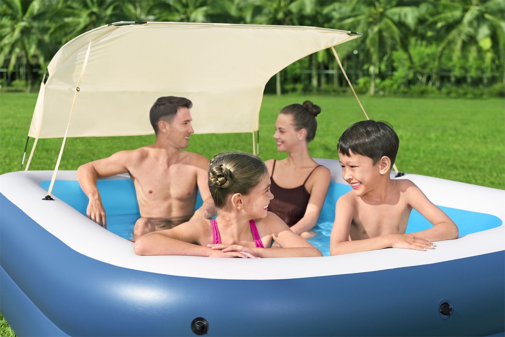 Детский надувной бассейн 254х178x140см, 778 л, от 6 лет Bestway Summer Blissn, с навесом 54449