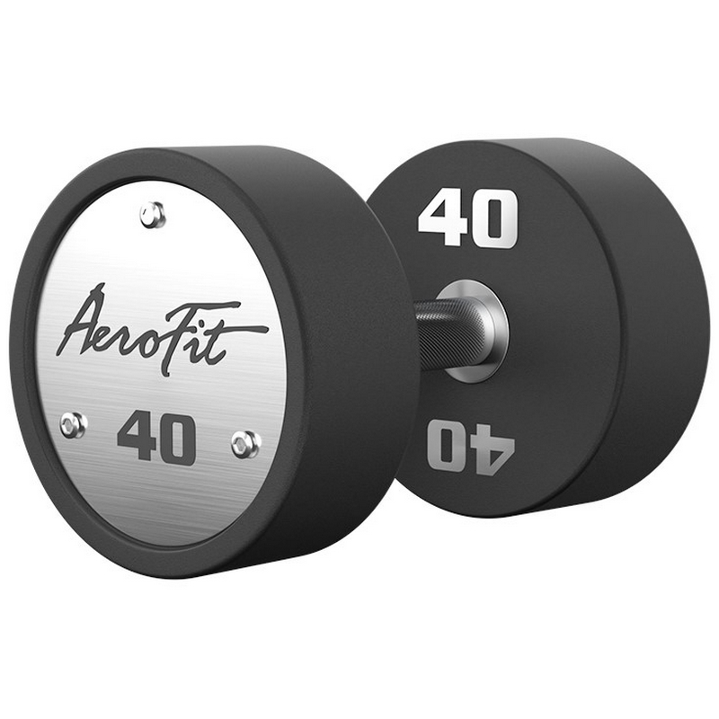Набор полиуретановых гантелей, 40-50 кг, 5 пар, шаг 2,5 кг Aerofit AFPUDB40-50 черный, рукоятки хромированные