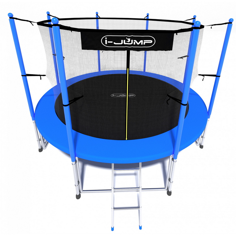 Батут i-Jump Classic 12FT 366 см с нижней сетью и лестницей синий