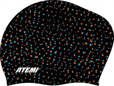 Шапочка для плавания Atemi long hair cap Point black TLH1PB принт