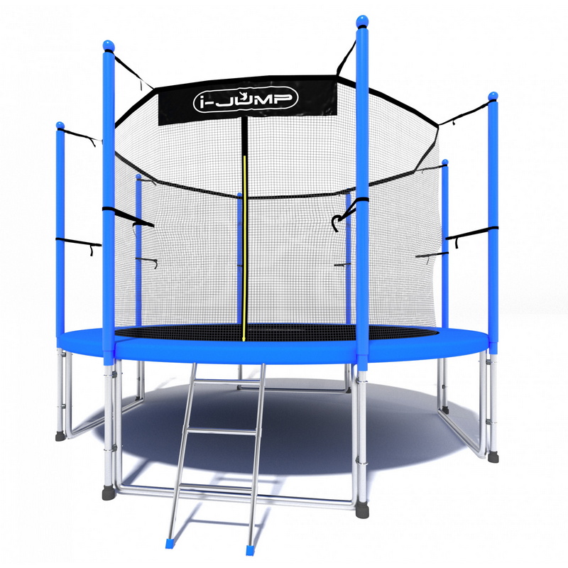 Батут i-Jump Classic 12FT 366 см с нижней сетью и лестницей синий