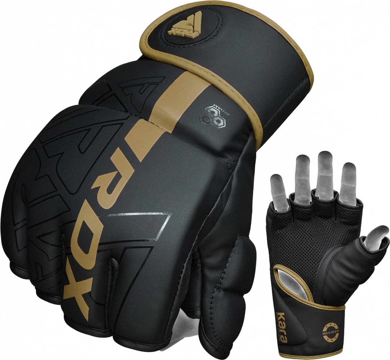 Перчатки тренировочные RDX Grappling F6 GGR-F6MGL черный\золотой матовый