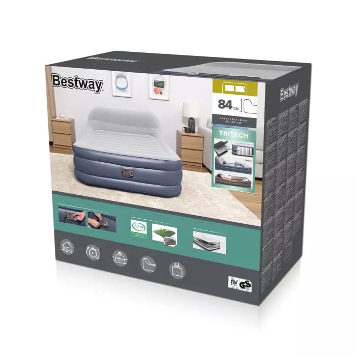 Надувная кровать 152х226х84(46)см SleekFlow с изголовьем, встр.нас. 220В Bestway 67923