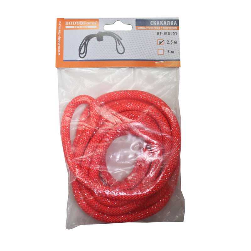 Скакалка гимнастическая с люрексом Body Form BF-SK03 (BF-JRGL01) 2.5м, 150гр. (коралловый)