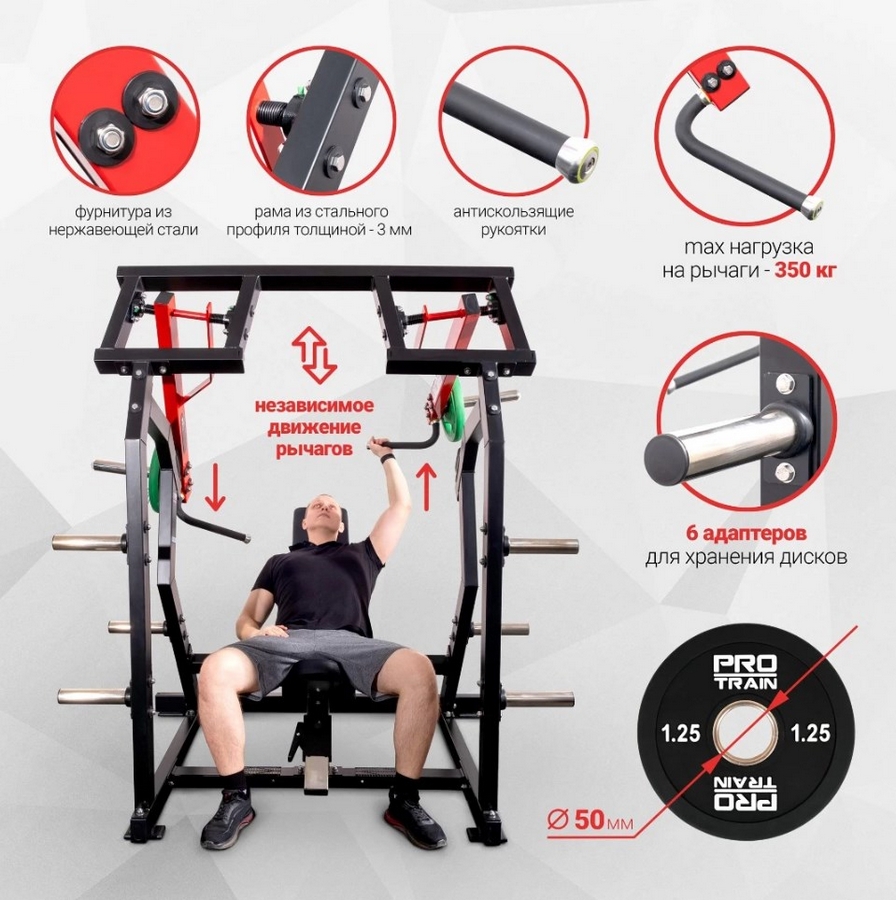Плечевой Жим Protrain PP121 на свободных весах, черно-красный | Premium Fitness