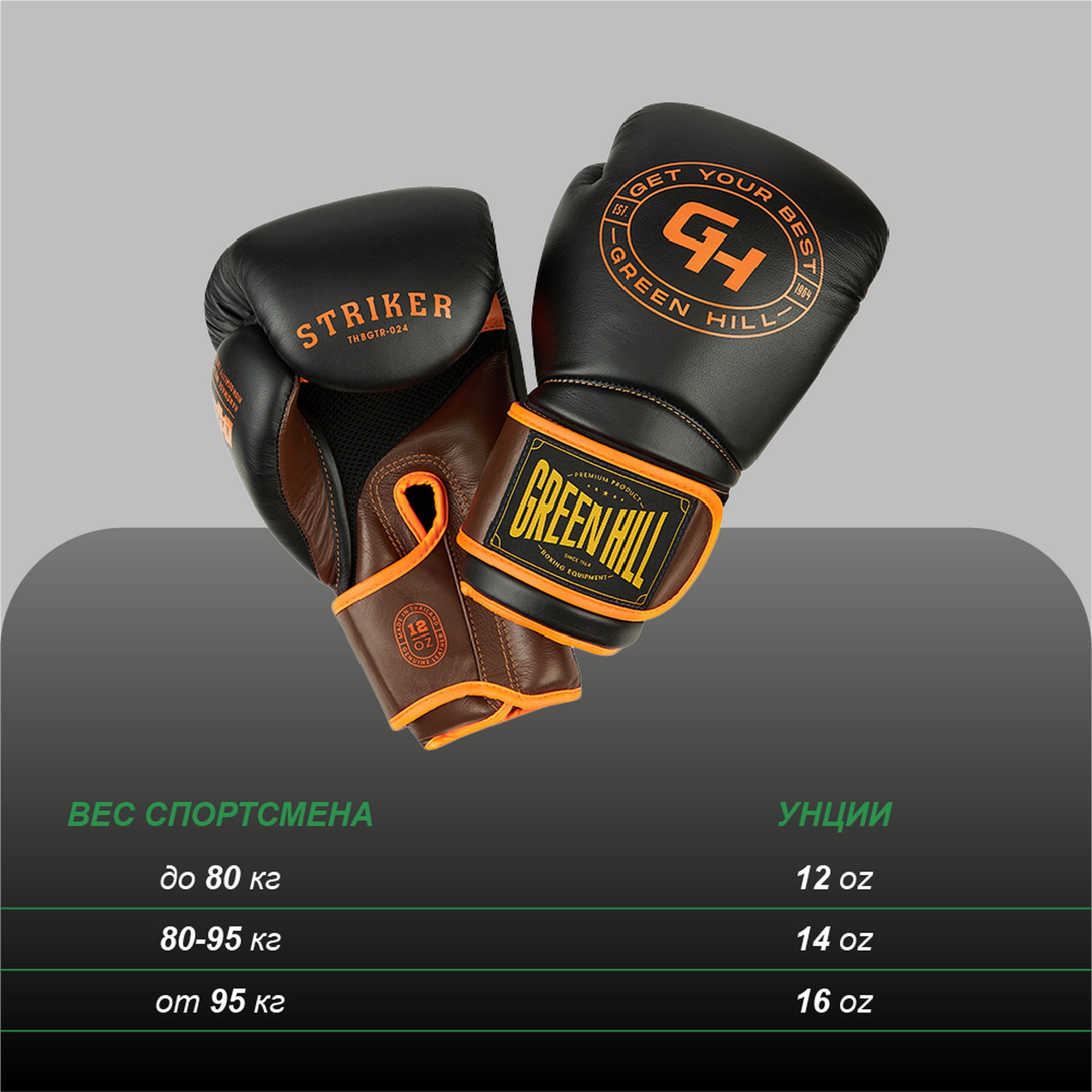 Боксерские перчатки Green Hill STRIKER THBGTR-024 черный\оранжевый