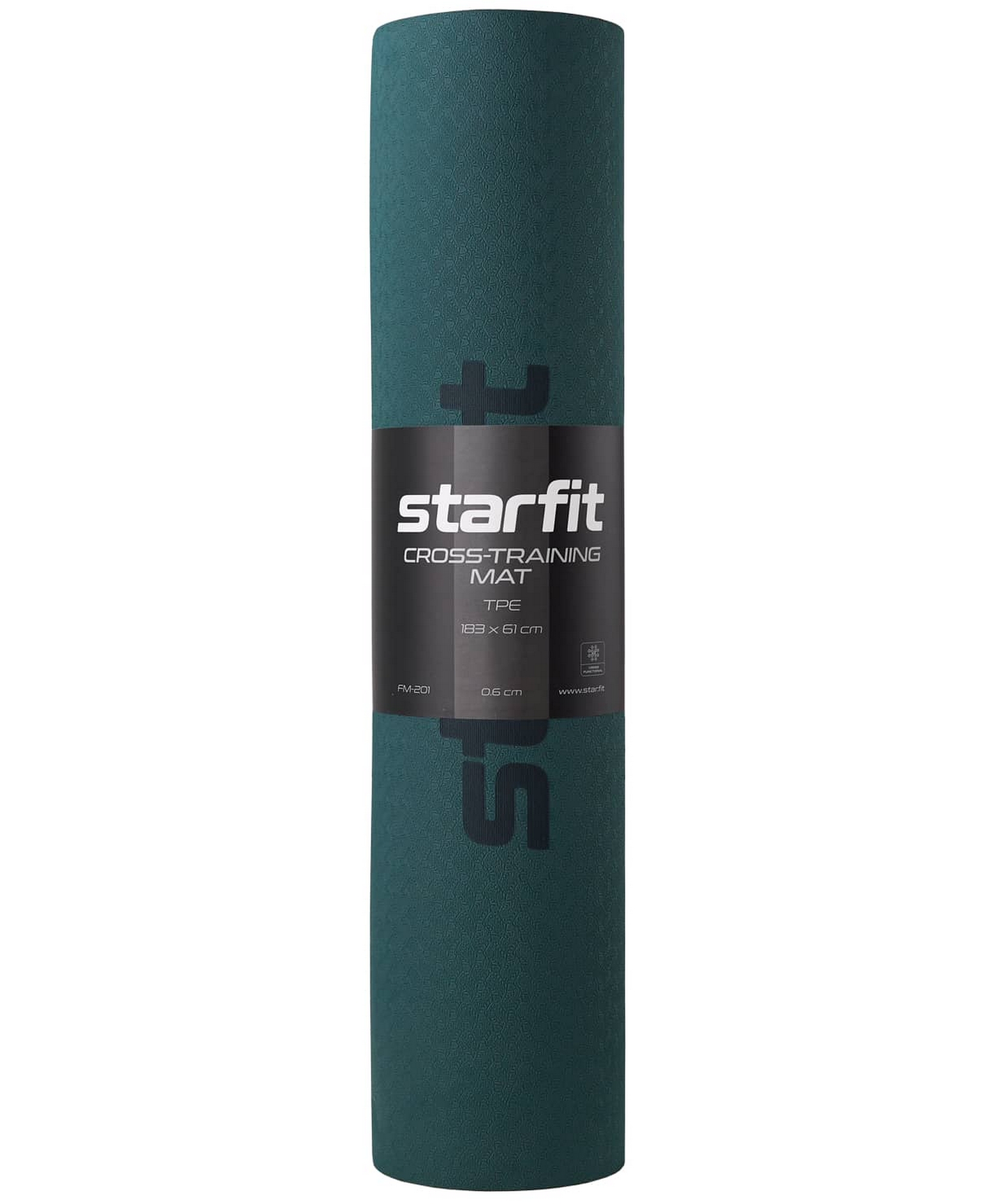Коврик для йоги и фитнеса 183x61x0,6см, TPE Star Fit FM-201 черный\холодный океан