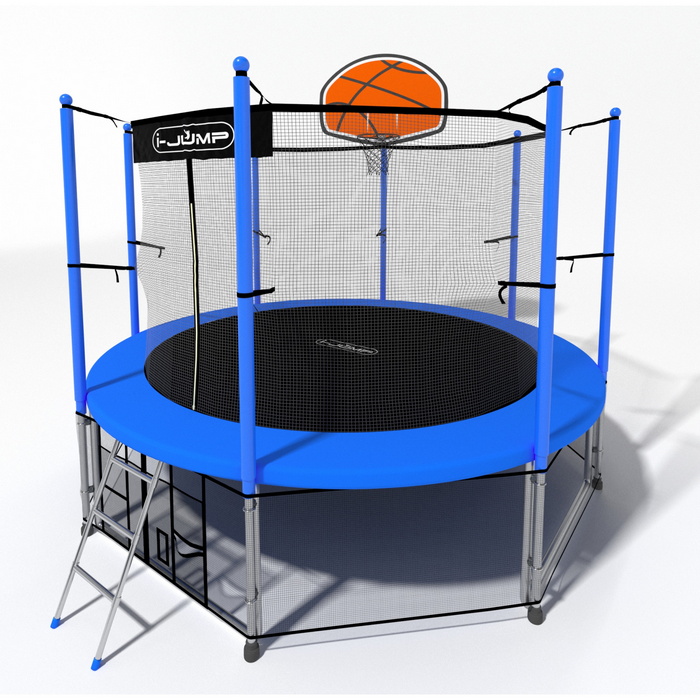 Батут i-Jump Classic Basket 10FT 306 см с нижней сетью и лестницей синий