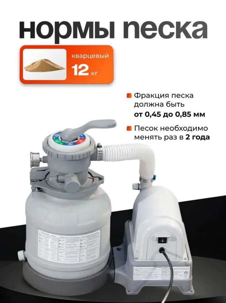 Песочный фильтр-насос 4100л/ч, резервуар для песка 12кг, фракция 0.45-0.85мм Polygroup ST1100