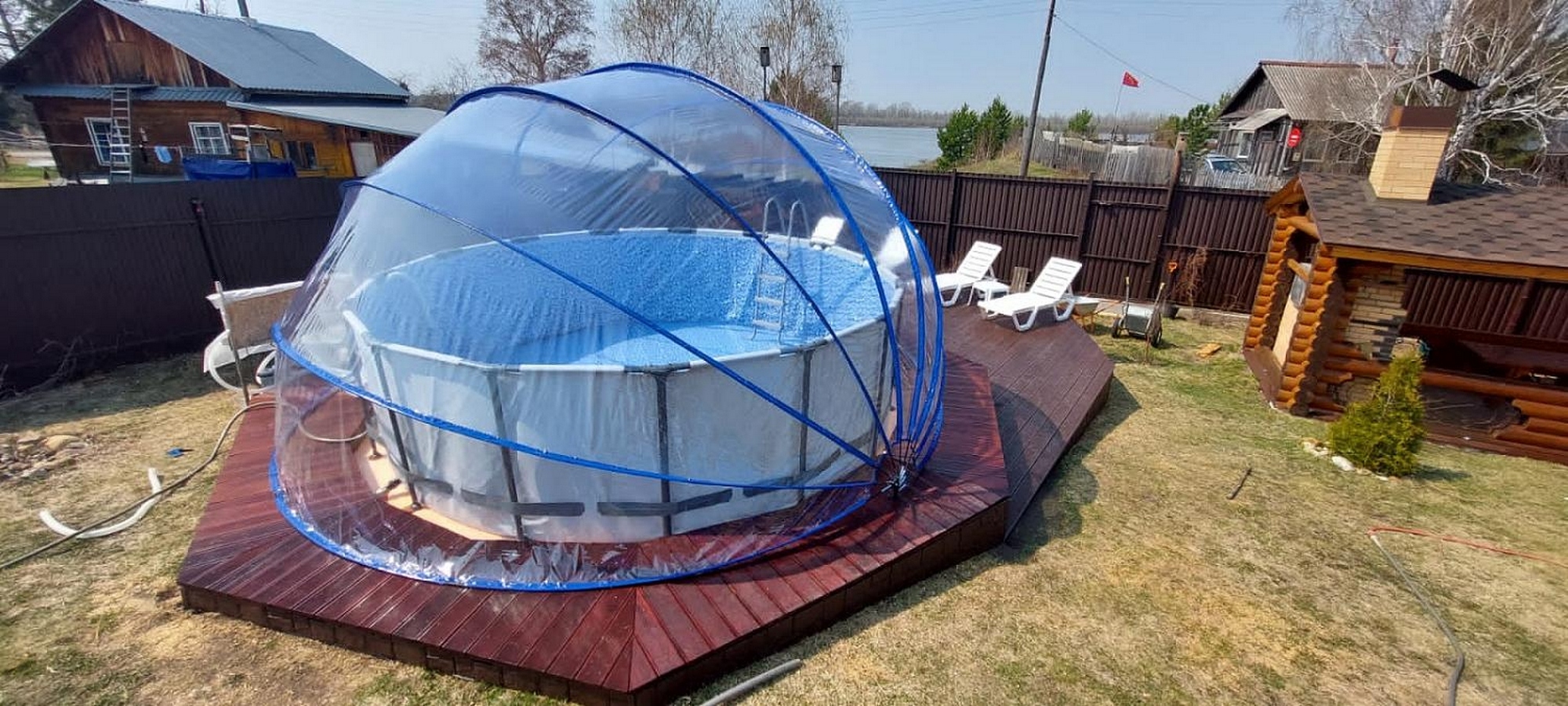 Круглый купольный тент павильон d450см Pool Tent для бассейнов и СПА PT450-B синий
