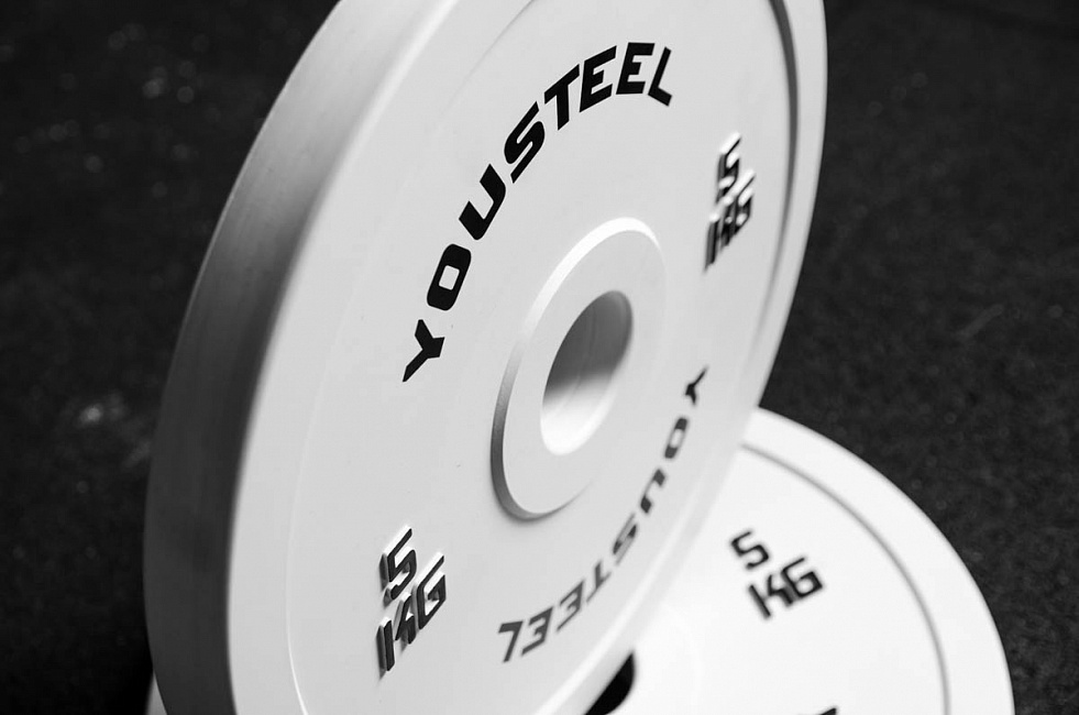 Диск 5кг каучуковый для штанги YouSteel Белый
