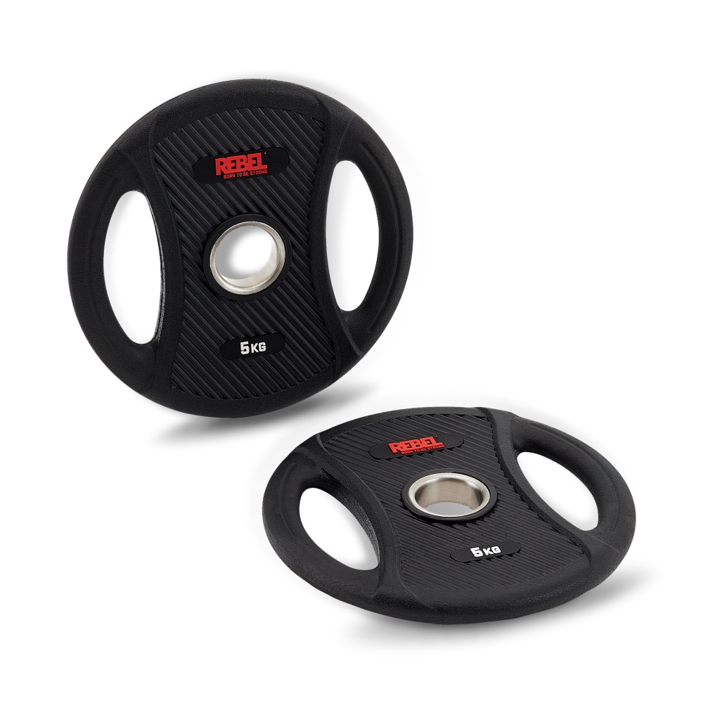 Диски олимпийские обрезиненные с двумя хватами 5 кг (пара) REBEL R-PVP-5-PAIR
