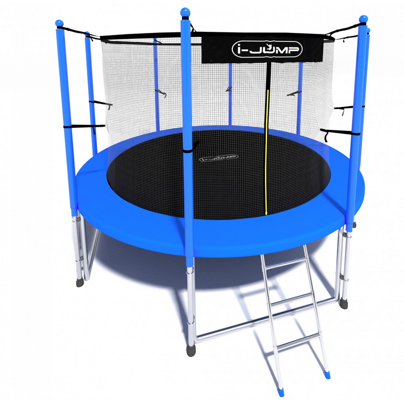 Батут i-Jump Classic 12FT 366 см с нижней сетью и лестницей синий