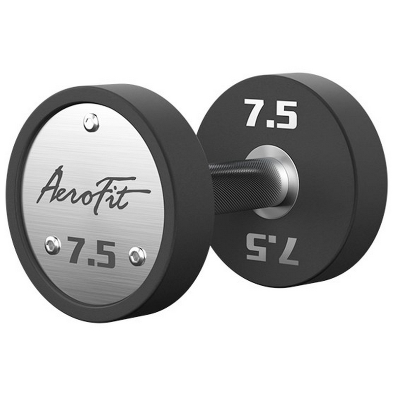 Набор полиуретановых гантелей, 2,5-25 кг, 10 пар, шаг 2,5 кг AeroFit AFPUDB2.5-25 черный, рукоятки хромированные