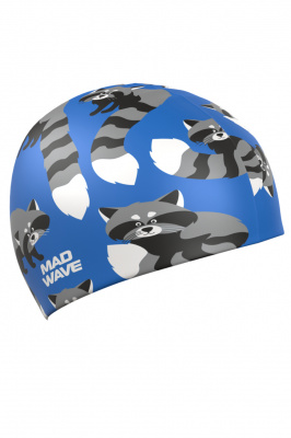 Юниорская силиконовая шапочка Mad Wave Raсcoons M0574 22 0 00W бирюзовый