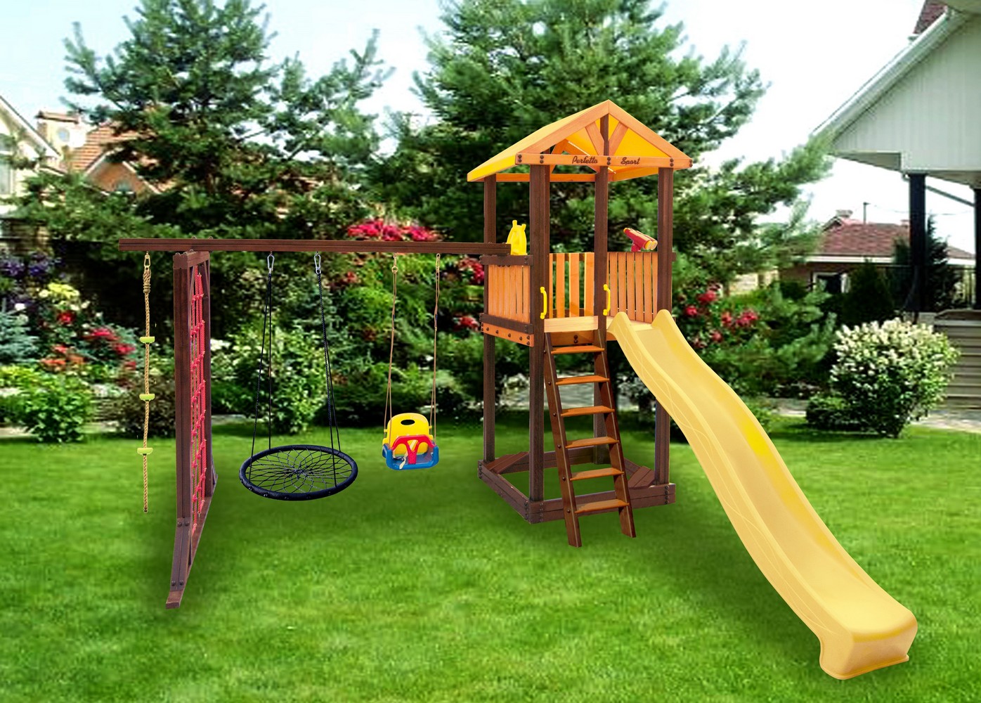 Игровой комплекс Perfetto Sport Pitigliano-9 + качели Паутина