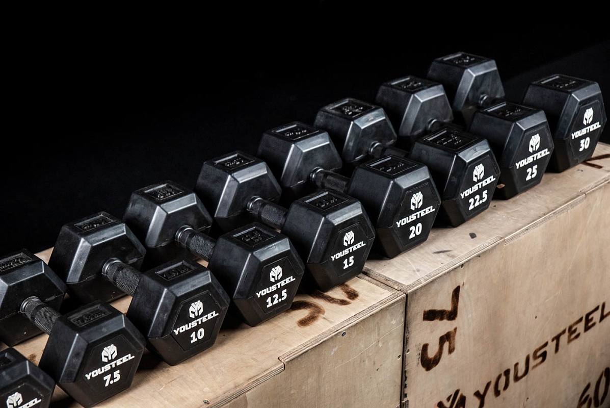 Гантель обрезиненная YouSteel HEX DB 30 кг