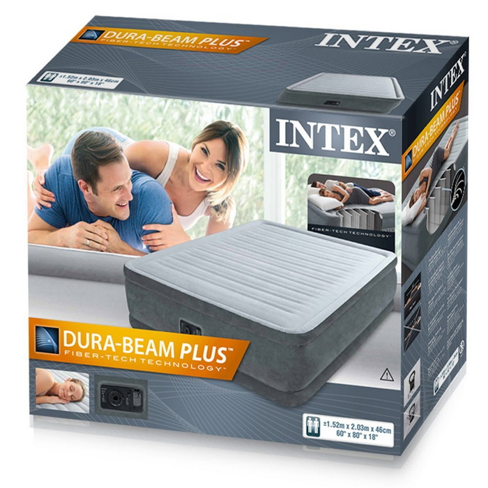 Надувная кровать Intex Comfort-Plush 152х203х46см, встроенный насос 220V 64414