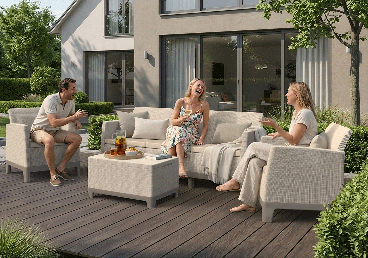 Комплект мебели Сканди Форма (Scandi Forma set with 3 seater sofa and storage box jute table Pebble Grey & Soft beige) бежевый