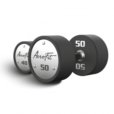 Набор полиуретановых гантелей, 40-50 кг, 5 пар, шаг 2,5 кг Aerofit AFPUDB40-50 черный, рукоятки хромированные