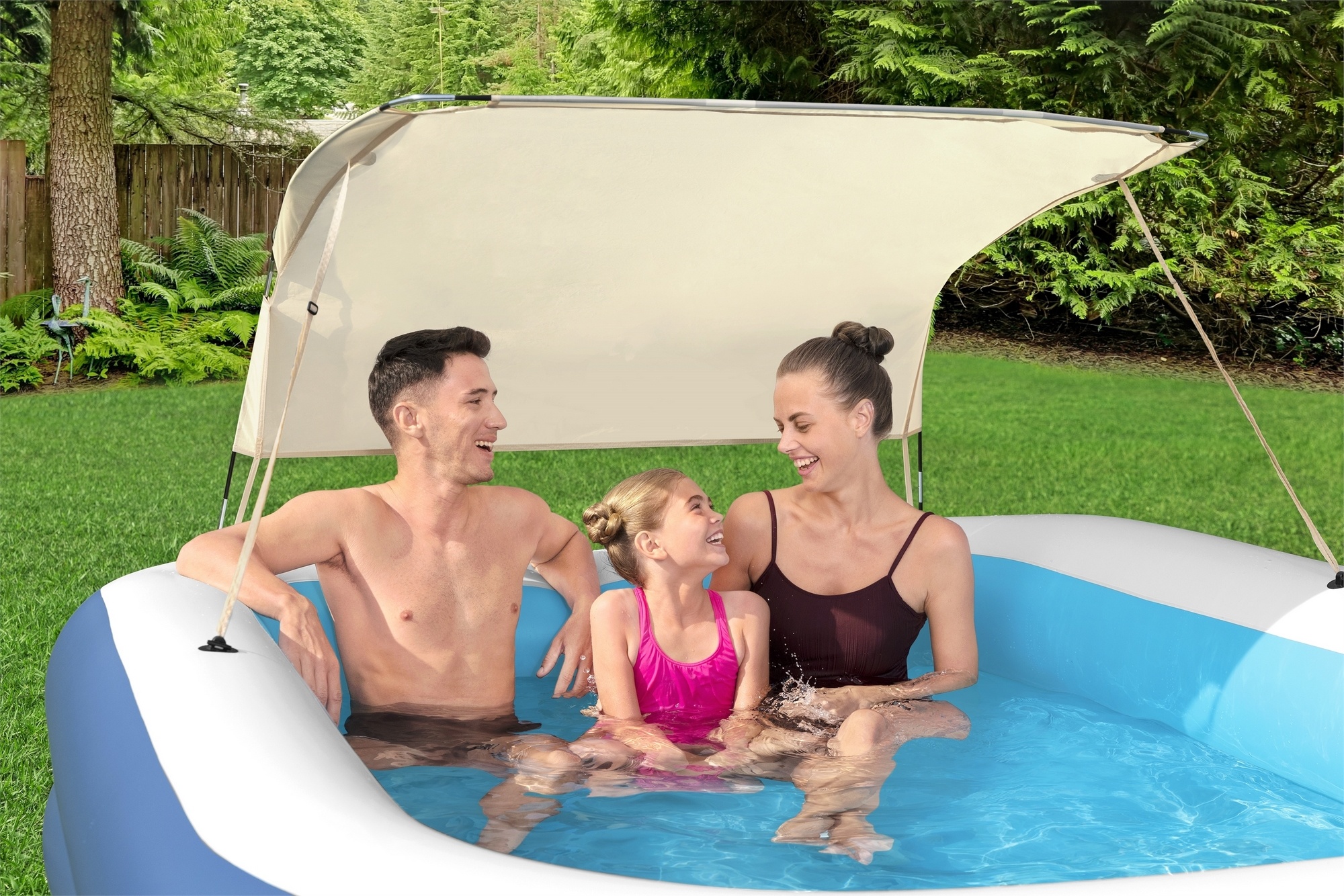 Детский надувной бассейн 254х178x140см, 778 л, от 6 лет Bestway Summer Blissn, с навесом 54449