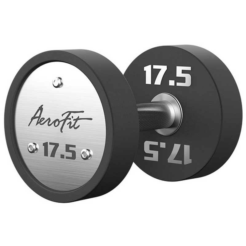 Набор полиуретановых гантелей, 2,5-25 кг, 10 пар, шаг 2,5 кг AeroFit AFPUDB2.5-25 черный, рукоятки хромированные