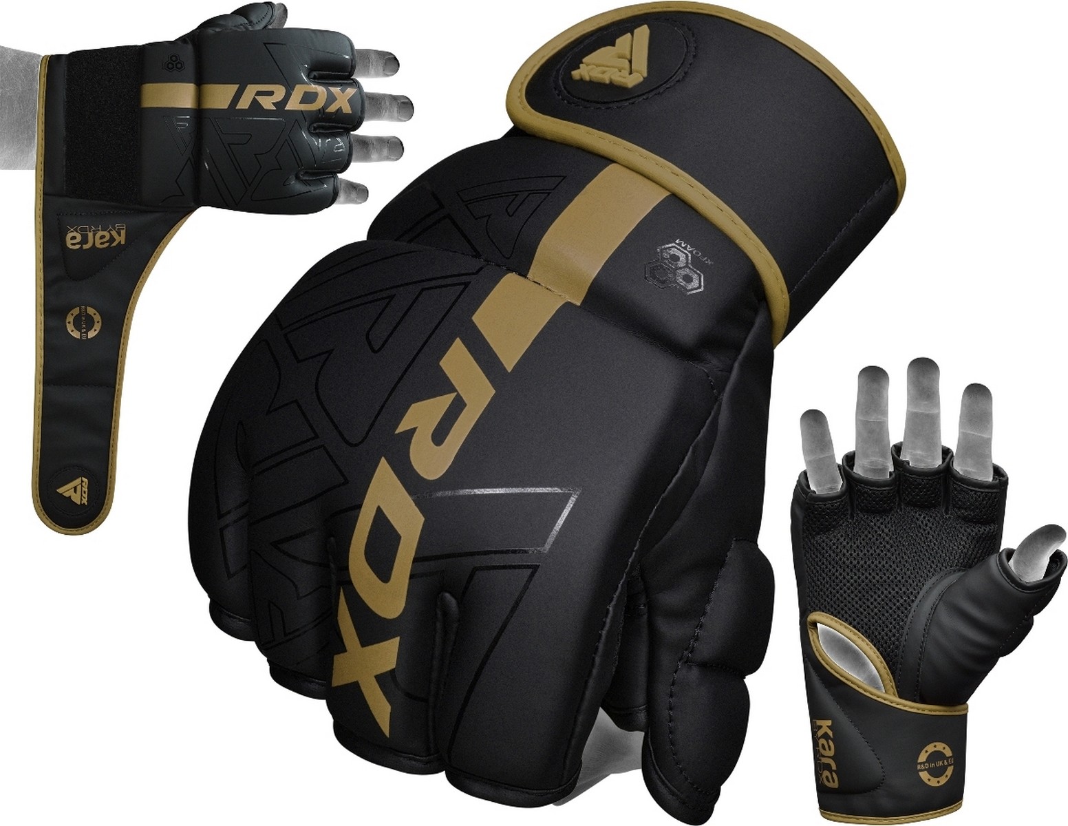 Перчатки тренировочные RDX Grappling F6 GGR-F6MGL черный\золотой матовый