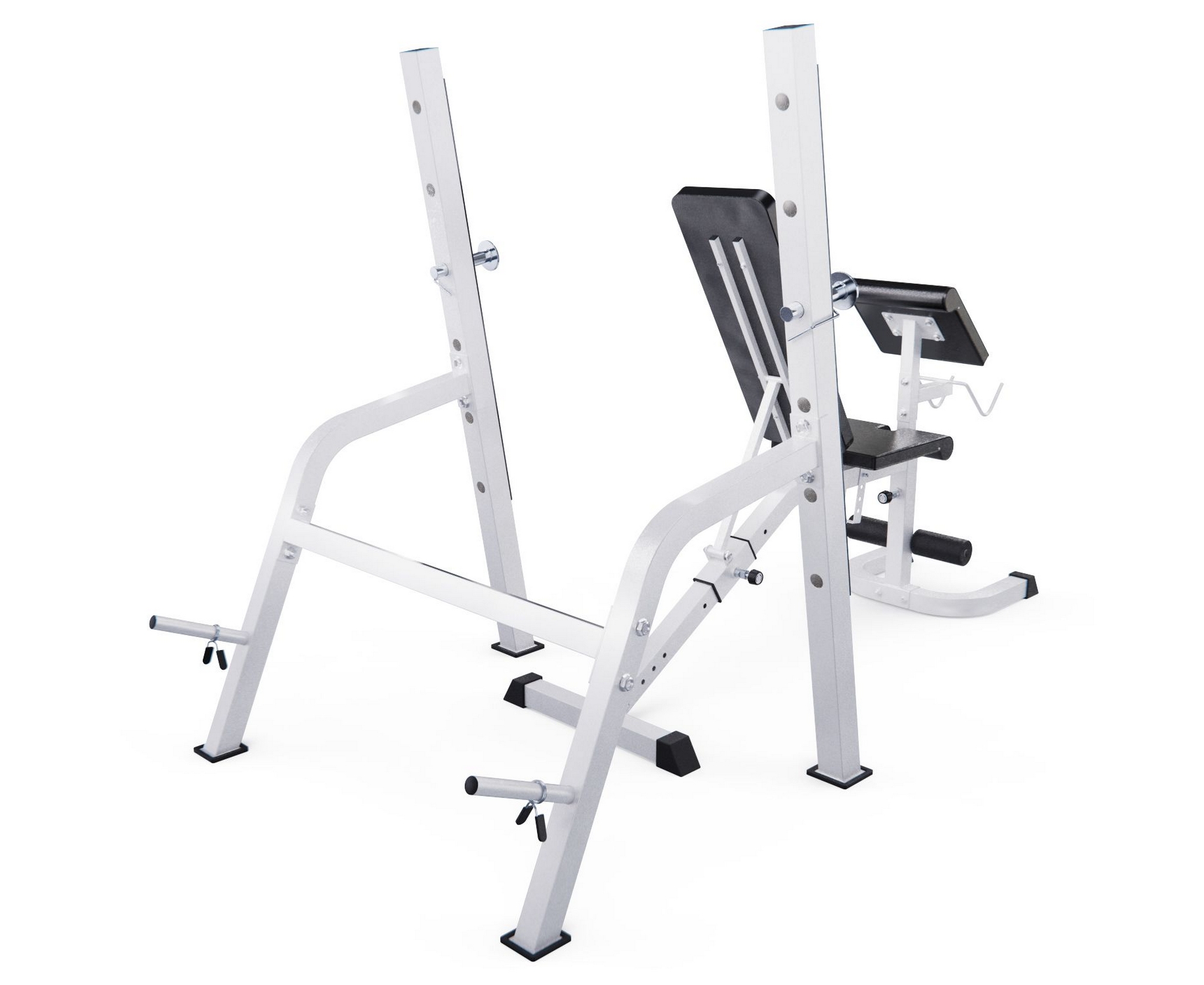 Скамья со стойками под штангу, с партой для бицепса DFC GORILLA 201321B белый | Premium Fitness