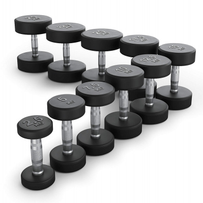 Ряд гантелей круглых, обрезиненные от 2,5 до 25 кг UnixFit DBRND2_5/25PBK
