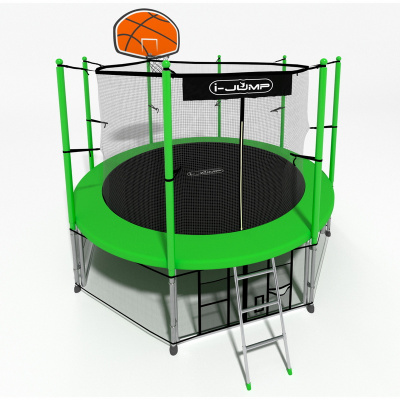 Батут i-Jump Classic Basket 8FT 244 см с нижней сетью и лестницей зеленый