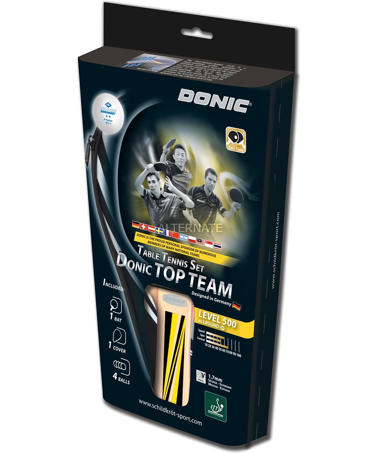 Набор для настольного тенниса Donic Top Team 500, 1 ракетка, 4 мяча, чехол