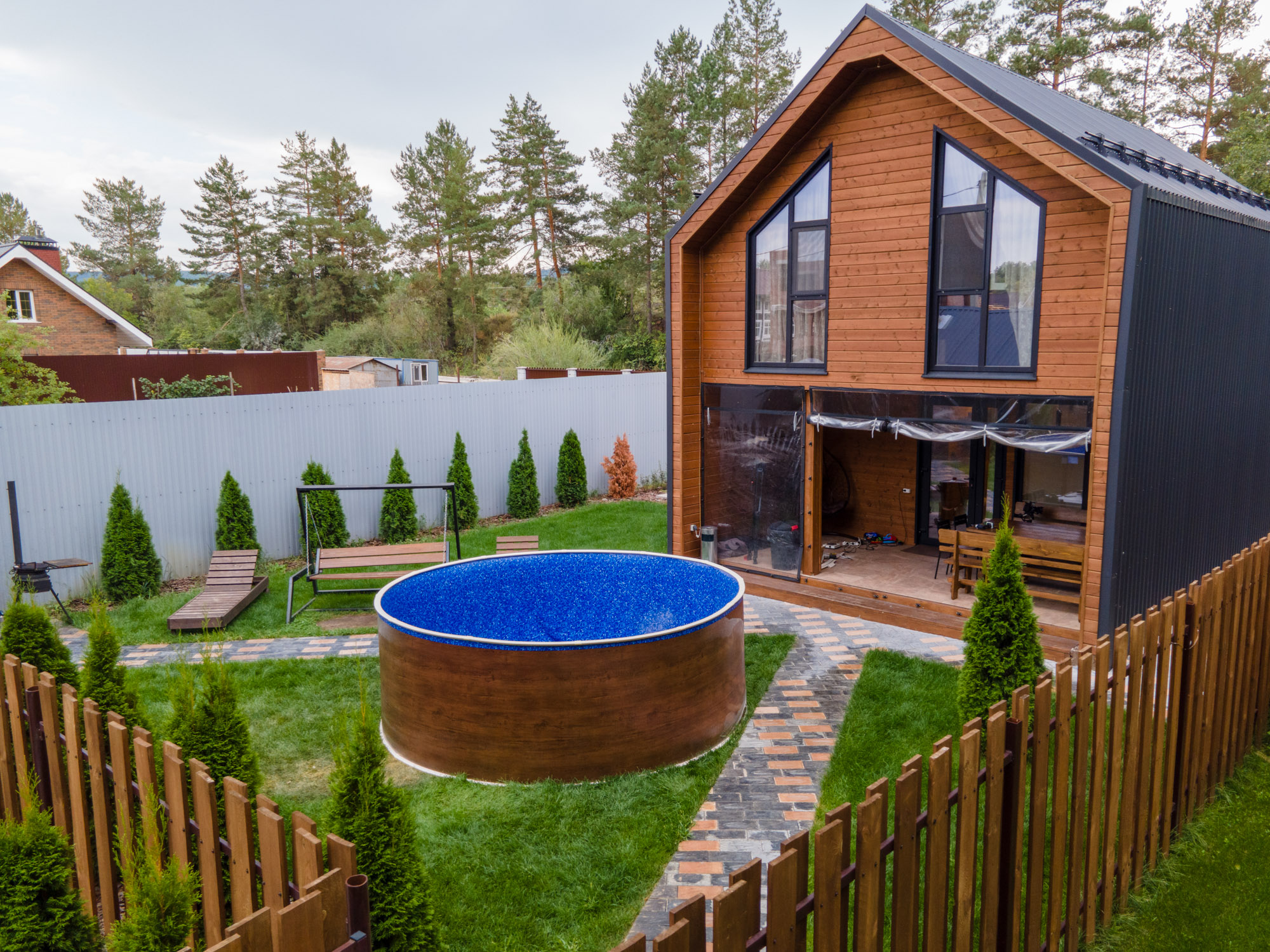 Круглый бассейн 450x125см Лагуна ТМ820/45014 темное дерево
