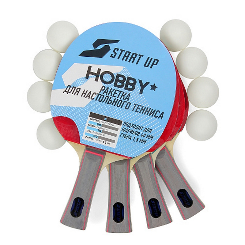 Набор для настольного тенниса (4 ракетки, 8 шаров) Start Up BB02/1 star