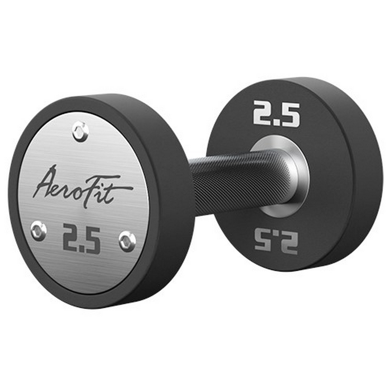 Набор полиуретановых гантелей, 2,5-25 кг, 10 пар, шаг 2,5 кг AeroFit AFPUDB2.5-25 черный, рукоятки хромированные