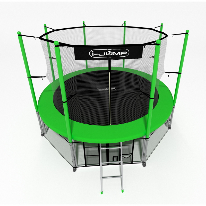 Батут i-Jump Classic 8FT 244 см с нижней сетью и лестницей зеленый