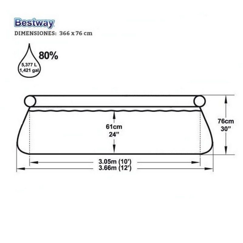 Бассейн с надувным бортом 366х76 см Bestway 57273