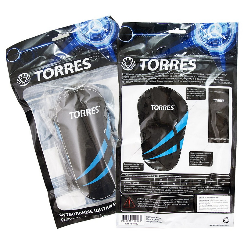Щитки профессиональные Torres Pro FS1608M черно-сине-белый