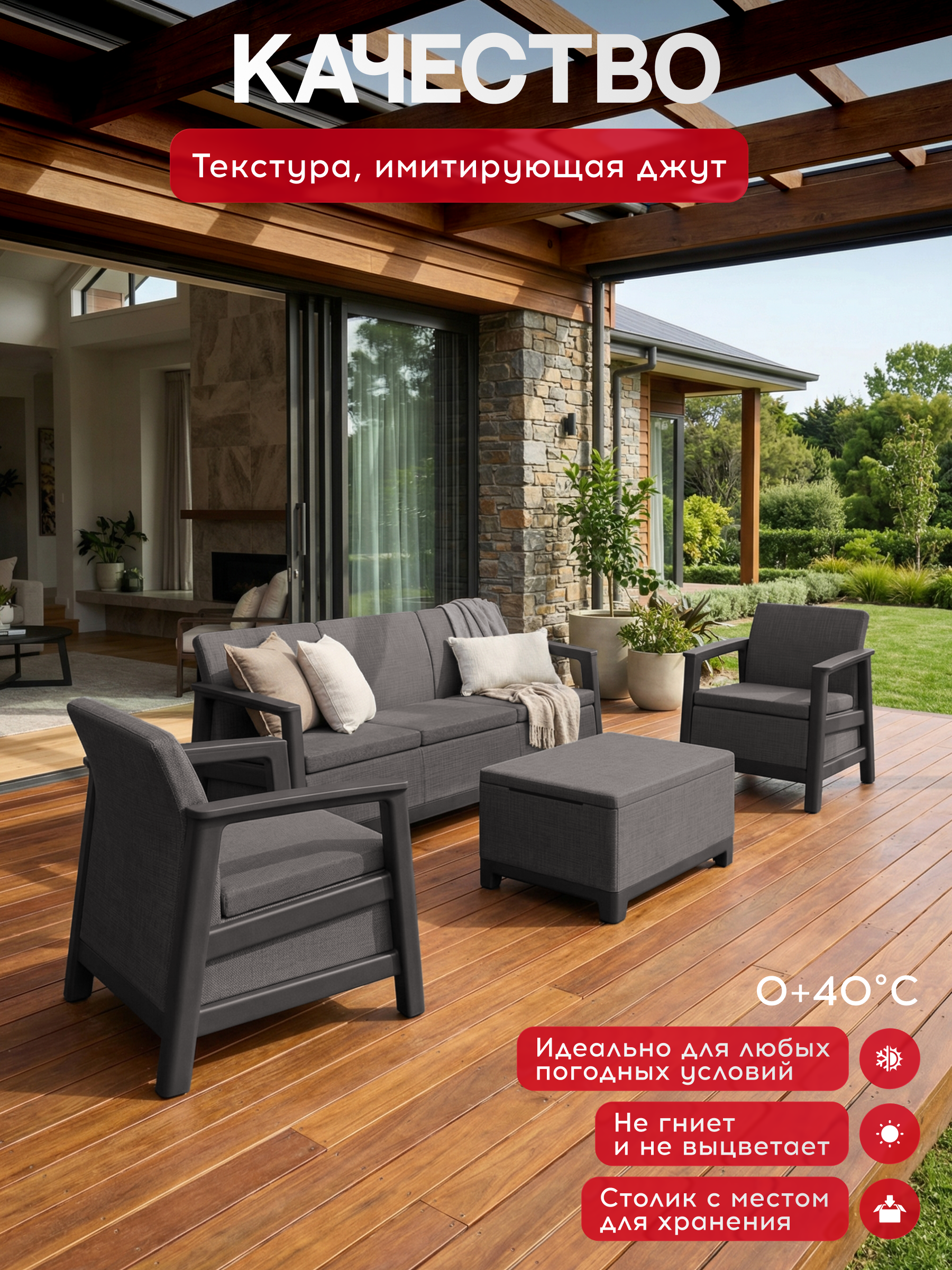 Комплект мебели Сканди (Scandi Linea 3 Seater Set ) графит
