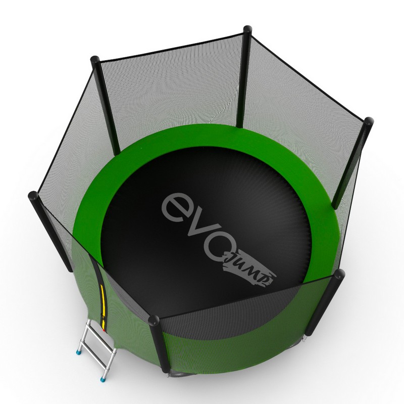 Батут с внешней сеткой и лестницей EVO Jump External 8ft+ нижняя сеть, зеленый
