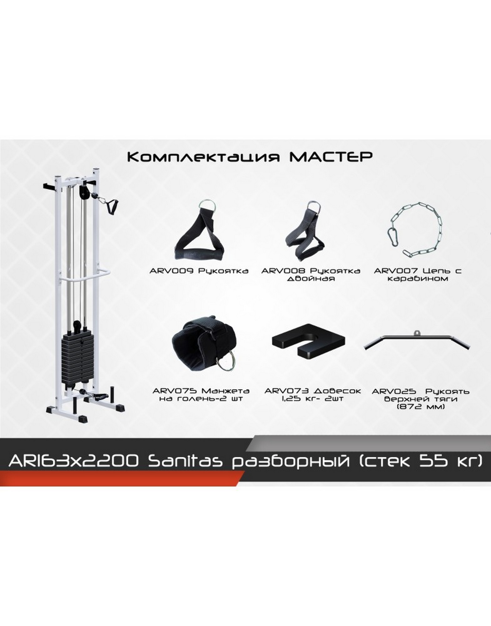 Разборный тренажер ARMS Sanitas AR163х2200, стек 55 кг
