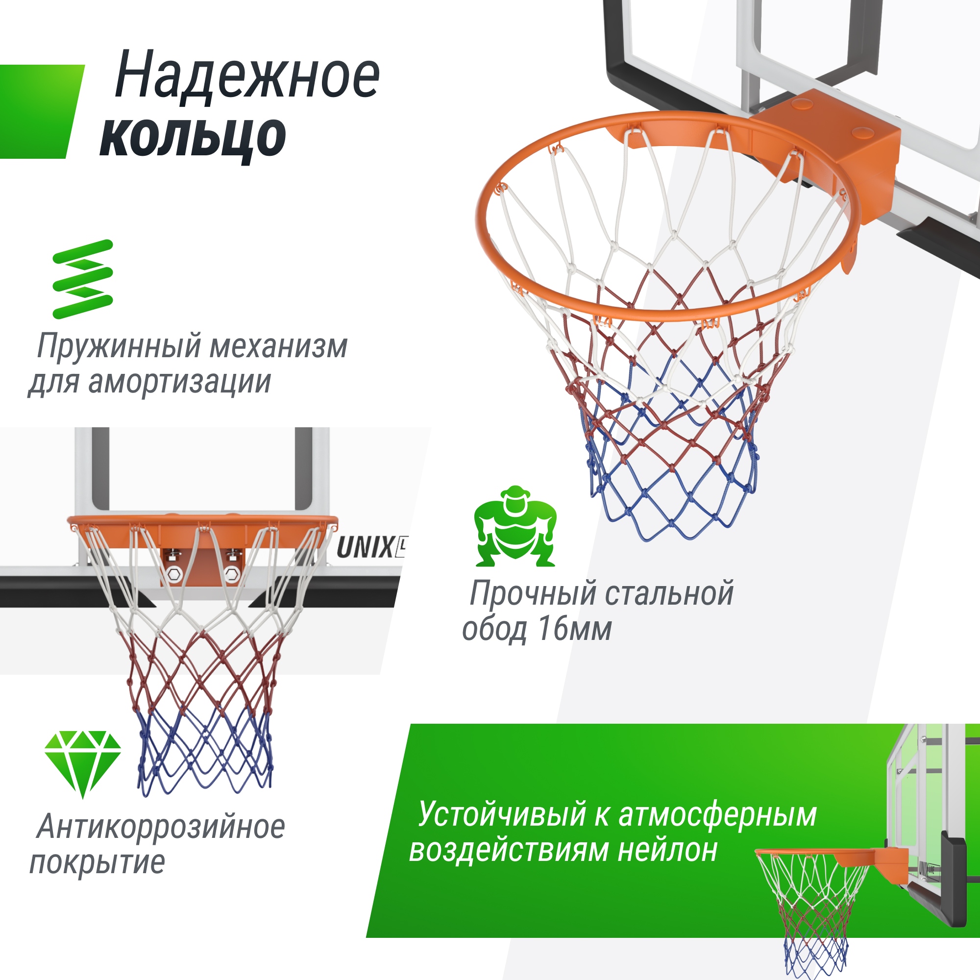 Баскетбольный щит 50"x32" R45 Unix Line B-Backboard-PC BSBS50PCBK