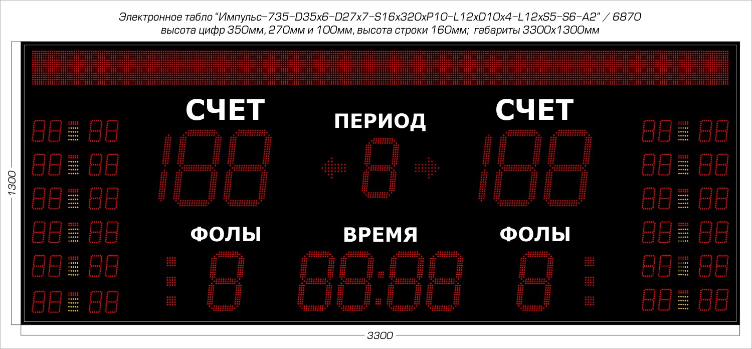 Табло для баскетбола Импульс 735-D35x6-D27x7-S16x320xP10-L12xD10x4-L12xS5-S6-A2