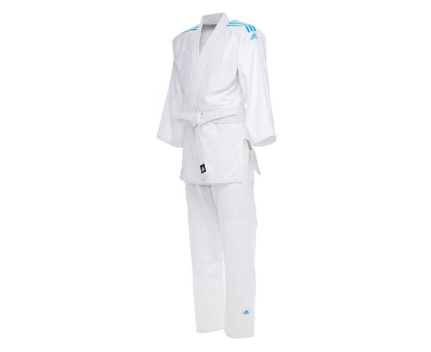 Кимоно для дзюдо с поясом Adidas Club белое с голубыми полосками J350-BELT