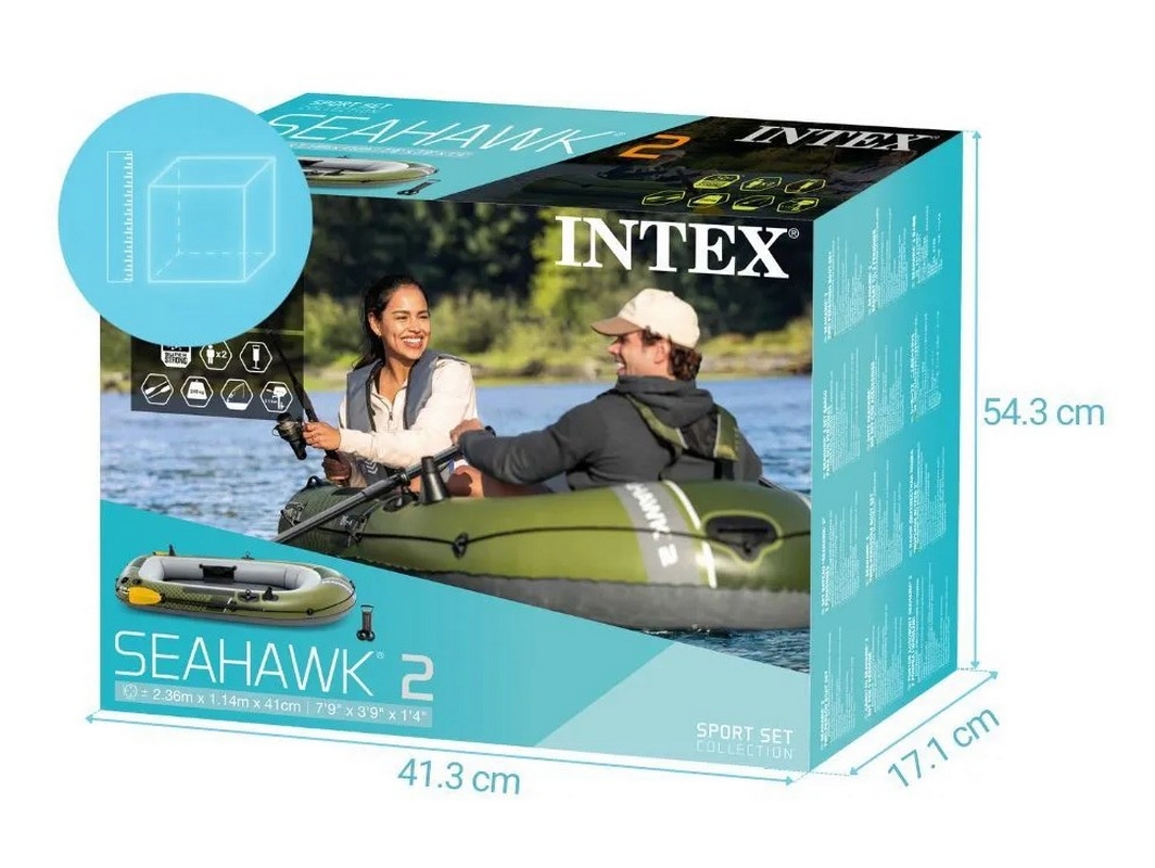 Надувная лодка Seahawk 2 236х114х41см, вёсла 59623, насос 68612, до 240кг Intex 66332