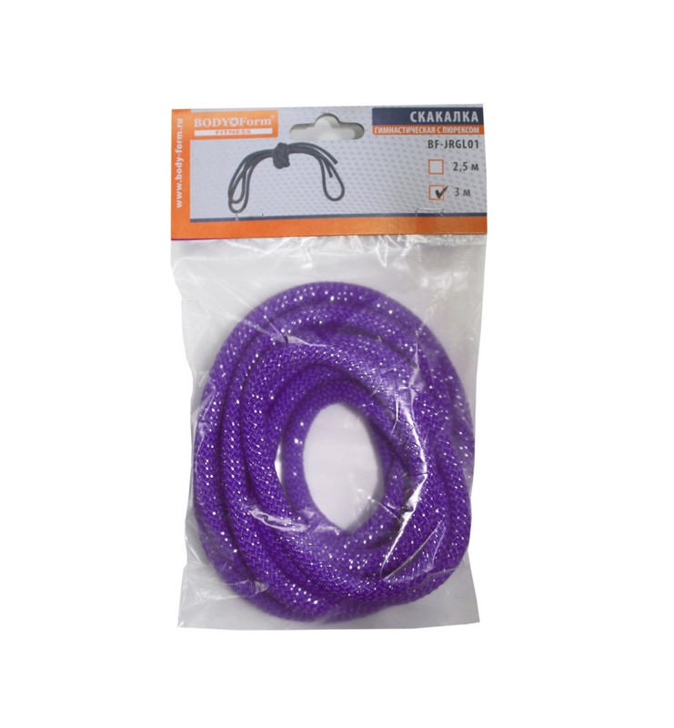 Скакалка гимнастическая с люрексом Body Form BF-SK04 (BF-JRGL01) 3м, 180гр фиолетовый