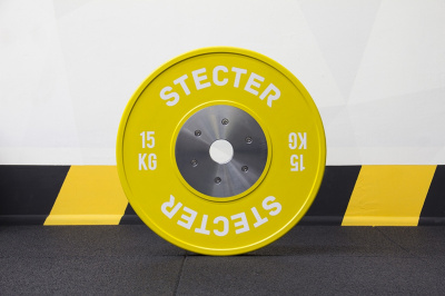 Профессиональный соревновательный диск для штанги 15 кг (желтый) Stecter