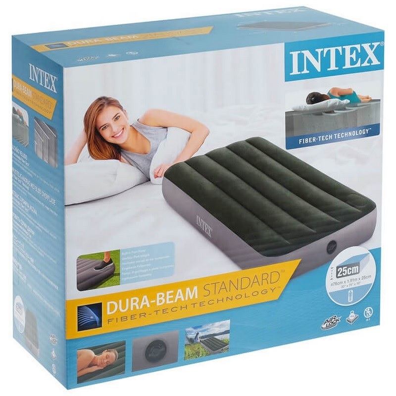 Надувной матрас Intex Downy Airbed Fiber-Tech 76х191х25 см, со встроенным ножным насосом 64760